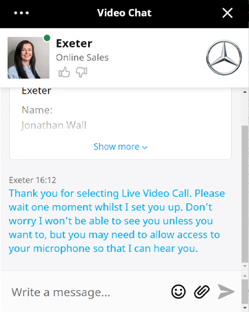 Mercedes-Benz Live Video Call Step Two
